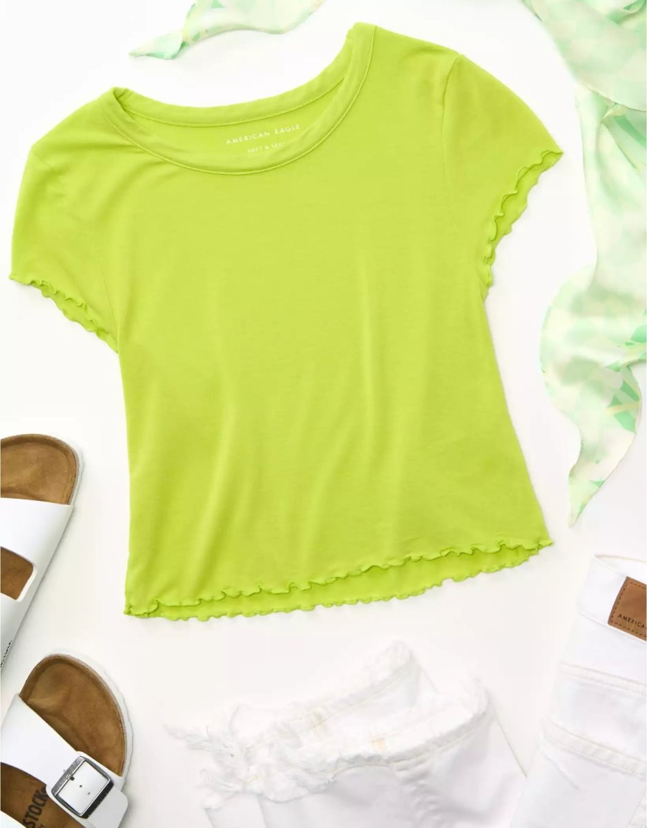 T Shirts American Eagle AE Cropped Soft & Sexy Tee Vert Clair Femme | XGG-45035745